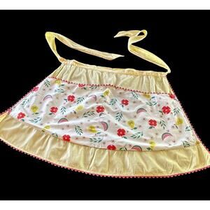 Vtg MCM Handmade Half Apron Yellow Apples Watermelon 2 Pockets Retro Kitchen